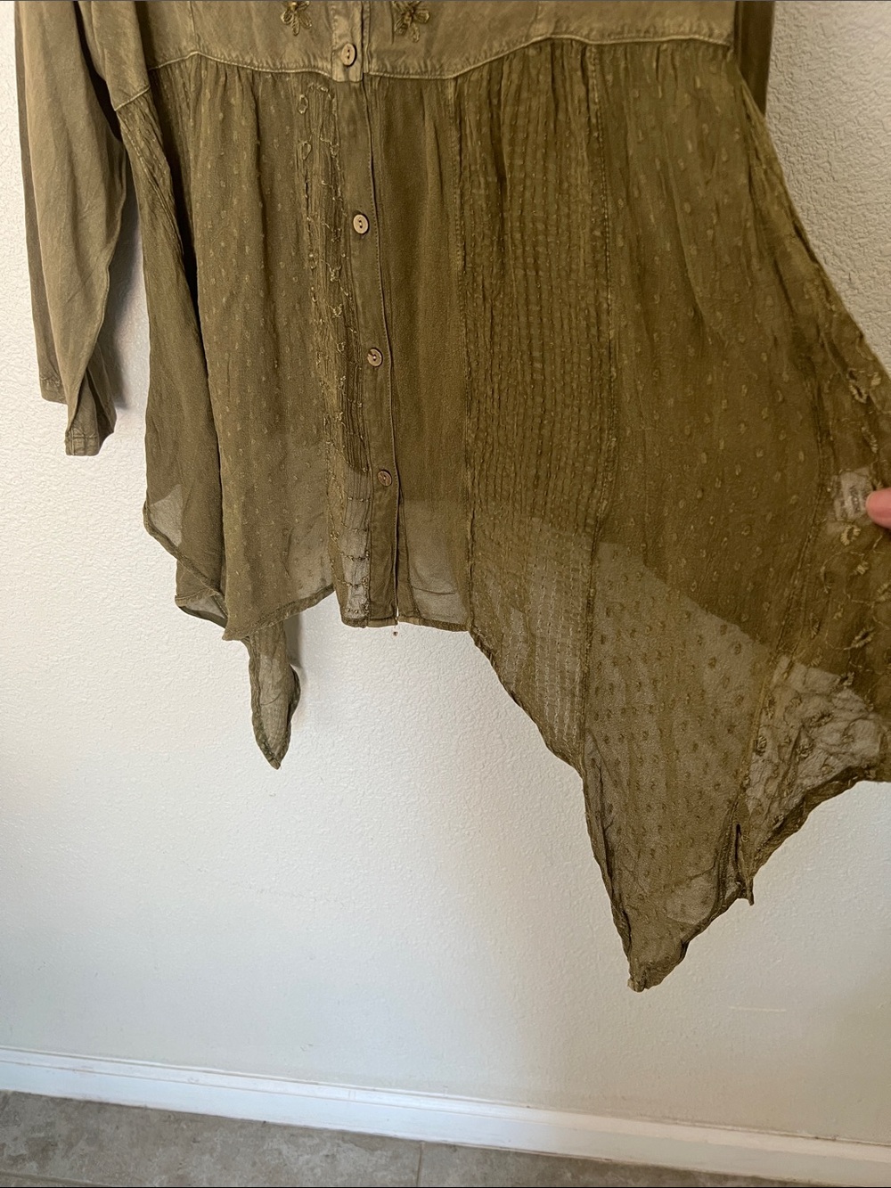 Venezia Olive Embroidered V-Neck Button Tunic - Picture 3 of 11